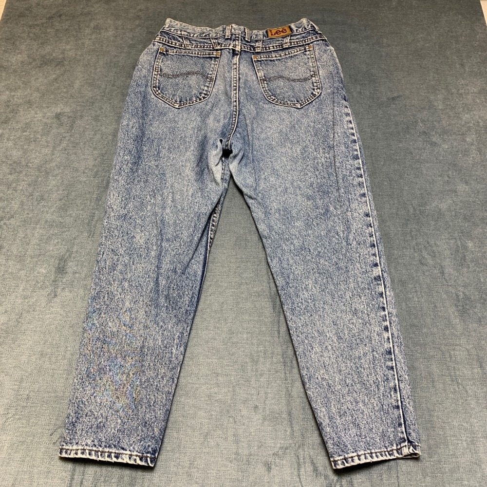 Lee Jeans Womens 29x26 Blue Denim Stretch Acid Wash Tapered Leg Retro Mid Rise